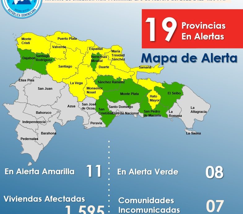 COE mantiene en alerta amarilla a once provincias y aumentó a ocho la verde