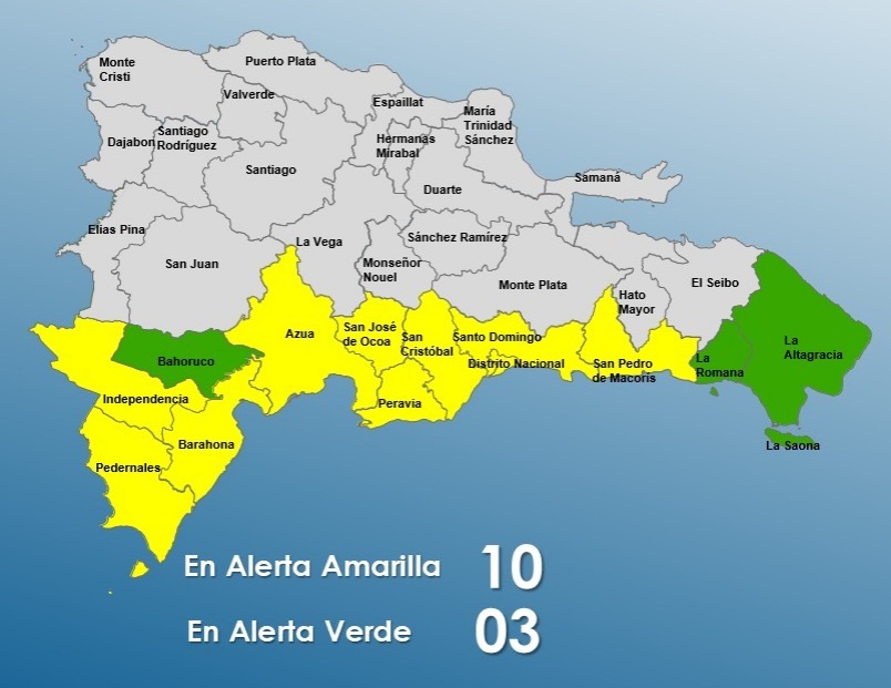 COE emite alerta amarilla para 10 provincias; tres en verde