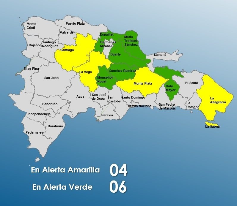 Disminuyen a 4 las provincias en alerta amarilla por vaguada