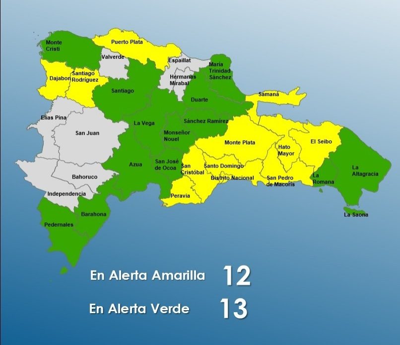 Bajan a 12 las provincias en alerta amarilla por vaguada; suben a 13 las que están en verde