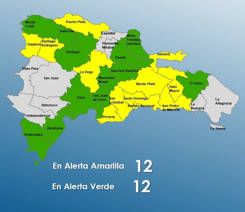 Disminuyen a 24 las provincias en alerta por aguaceros