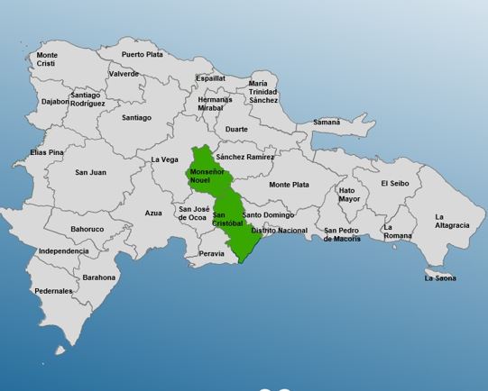 Solos dos provincias en alerta verde: San Cristóbal y Monseñor Nouel